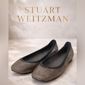 Stuart Weitzman Bronze Gold Metallic Ballet Flats Textured Leather Slip On Women
